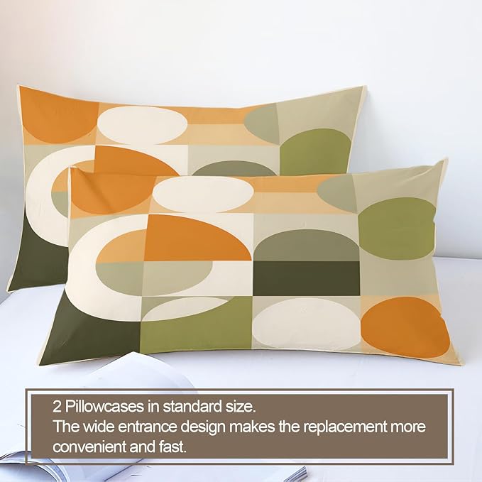 Mid Century Modern Duvet Cover Twin Abstract Geometric Bedding Set 2 Piece for Kids Decor Circle Medieval Comforter Cover and 1 Pillow Sham with Zipper Closure