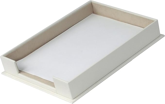 Handmade Leather Single Paper Tray – Luxury Leather Valet Tray & Desk Organizer Tray – Office Desk Accessories, Mail Organizer & Document Holder with Velvet Interior (White)