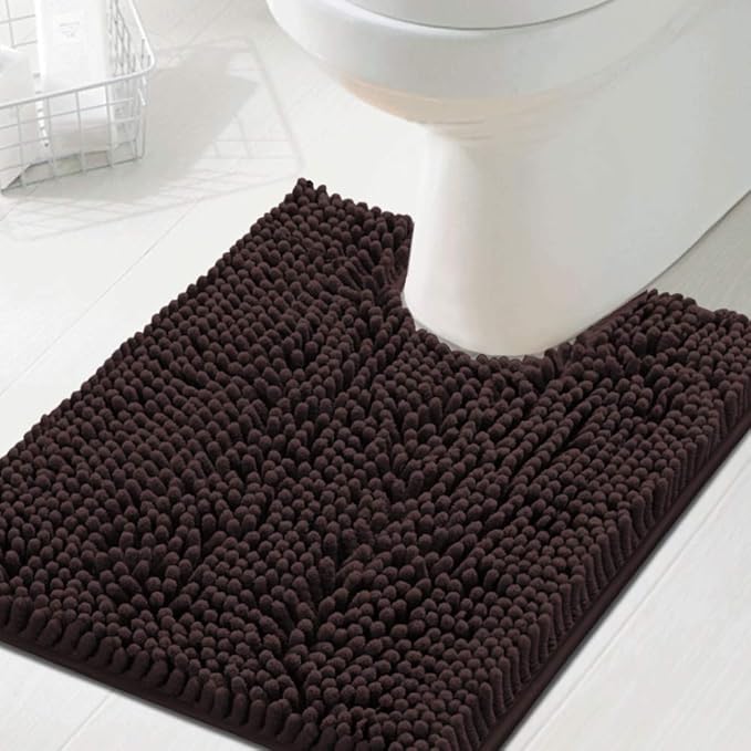 H.VERSAILTEX Toilet Mat U Shaped Bathroom Rugs Bath Mats for Bathroom Non Slip Luxury Chenille Bath Mat U Shape 20x24 Extra Soft and Absorbent Shaggy Rugs Washable Dry Fast - Chocolate