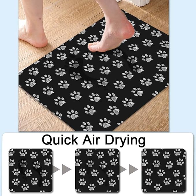 Bath Mat Rug,White Doodle paw Prints Non Slip Quick Dry Super Absorbent Thin Bathroom Rugs Fit Under Door-Easy to Clean Bathroom Floor Mats-Shower Rug for Shower Sink Bathtub(20" x 31"in)
