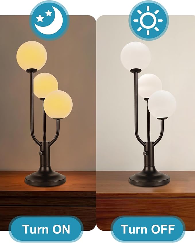 Lightdot Modern Black Globe Table Lamp Dimmable Mid Century 3-Light Desk Lamp 3000K Warmwhite Nightstand Lamp for Bedroom Bedside End Table(G9 Bulb Included)