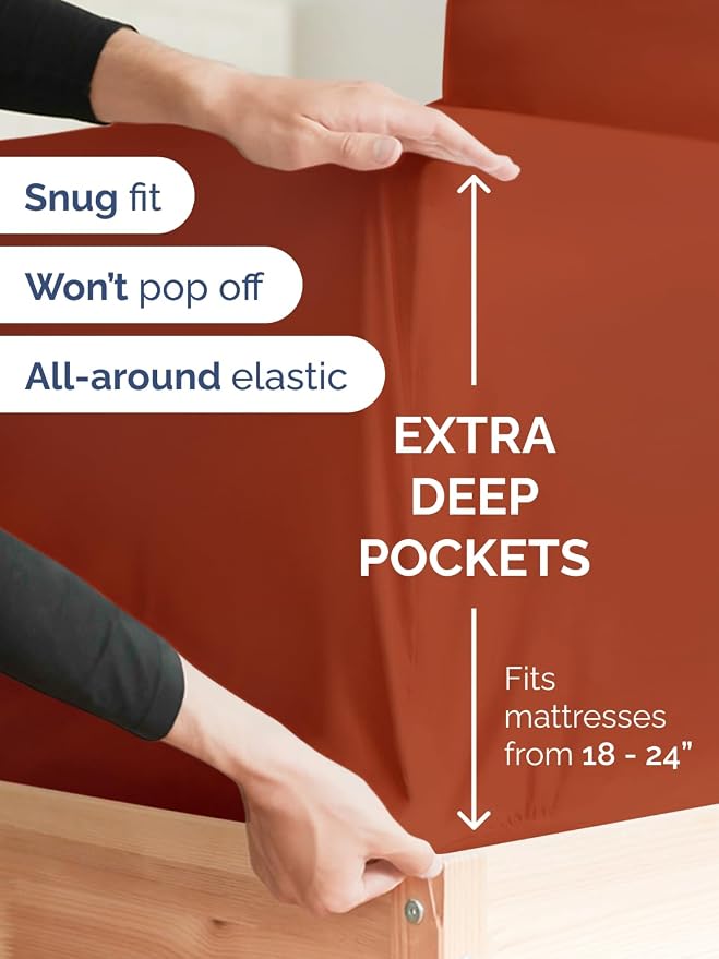 Extra Deep King Sheet Set - 6 Piece Breathable and Cooling Sheets - Hotel Luxury Bedding for Women, Men, Kids & Teens - Easy & Secure Fit - Soft, Wrinkle Free & Comfy - Extra Deep Pockets - Terracotta