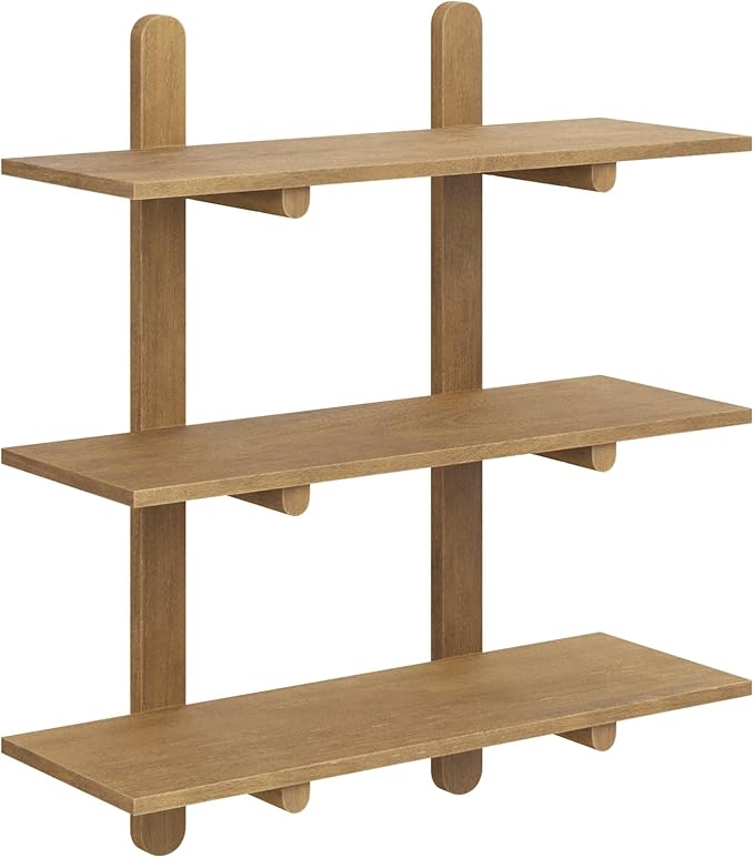 Nathan James Frankie Mid Century 3-Tier Wall Mounted Wood Shelf, Modular Wall Shelving with Solid Wood Support Frame, Light Brown