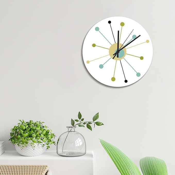 ArogGeld Mid Century Wall Clock Atomic Age Wall Clocks Battery Operated 15 Inch Silent Non-Ticking Farmhouse Wall Decor for Bedroom Living Room
