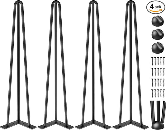 VEVOR Hairpin Table Legs 20" Black Set of 4 Desk Legs 880lbs Load Capacity (Each 220lbs) Hairpin Desk Legs 3 Rods for Bench Desk Dining End Table Chairs Carbon Steel DIY Heavy Duty Furniture Legs