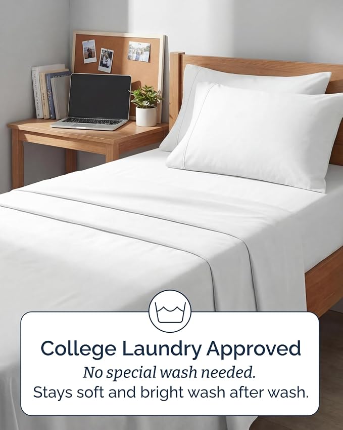 Extra Deep Twin XL Sheet Set - 4 Piece College Dorm Bed Sheets Set with Extra Deep Pockets - Ultra-Soft, Comfy & Breathable Bedding for Women, Men, Kids & Teens - Wrinkle Free & Fade Resistant - White