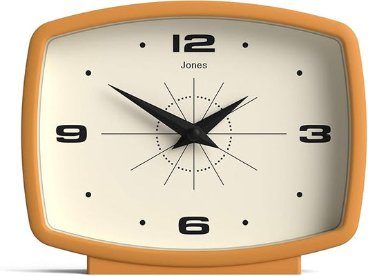 JONES CLOCKS® Film Desk Clock | Retro Rectangular Design | Mustard Yellow | Retro Design, Blending mid Century Style with a Punchy Modern Finish for Shelf, Table, Mantel or Bedside