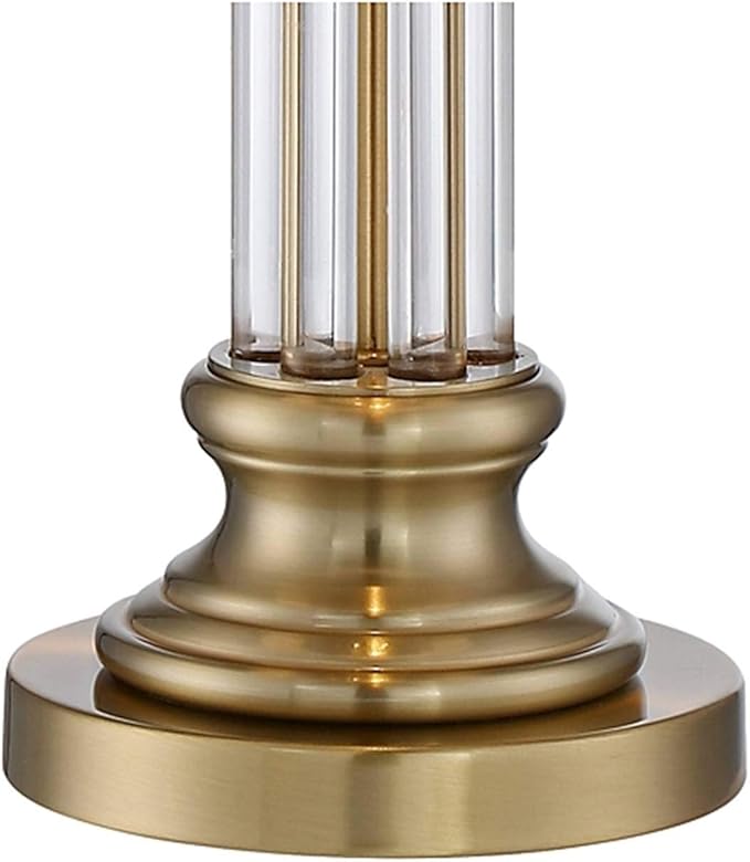 Vienna Full Spectrum Rolland 3-Way Table Lamp with Table Top Dimmer 30" Tall Antique Brass Crystal Column Off White Tapered Drum Shades for Living Room Bedroom House Bedside Nightstand Home Office