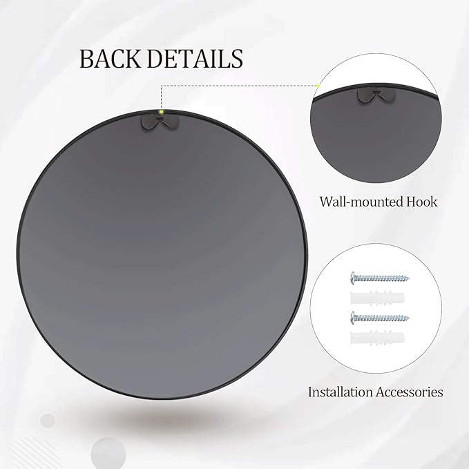 HARRITPURE Round Mirror 19.6" Black Wall Mounted Circle Mirror with Aluminum Alloy Frame Modern Design for Bathroom, Living Room, Vanity, Bedroom, Entryway