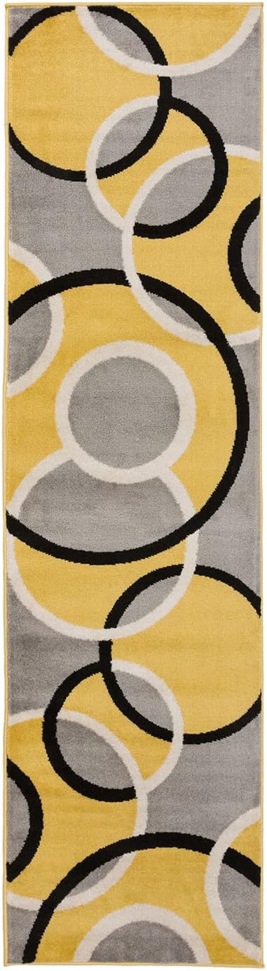 Rugshop Contemporary Abstract Circles Runner Rug, Non-Shedding Carpet for Hallway, Entryway, or Kitchen, Yellow, 2' x 7'2"