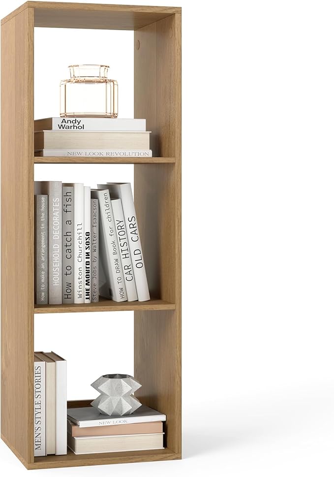 Tangkula 3-Cube Bookcase, 4-Tier Bookshelf with Open Compartments, Freestanding Cube Storage Organizer with Anti-Toppling Kits, Modern Display Shelf for Living Room, Study (1, Natural, 3-Cube)