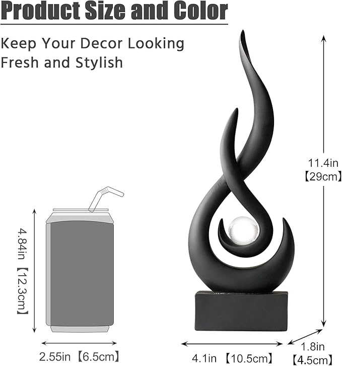 Modern Abstract Art Table Decoration,Resin Flame Statue Modern Black Centerpiece Ornaments for Living Room Great Gift Idea Home Decor,Collectibles