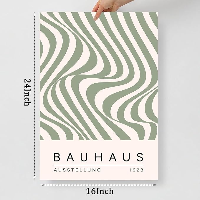 Geometric Line Wall Art Bauhaus 1923 Poster Sage Green Abstract Paintings Mid Century Modern Artwork Bauhaus Exhibition Poster Abstract Shape Prints Boho Modern Picture for Livingroom 16x24in Unframed