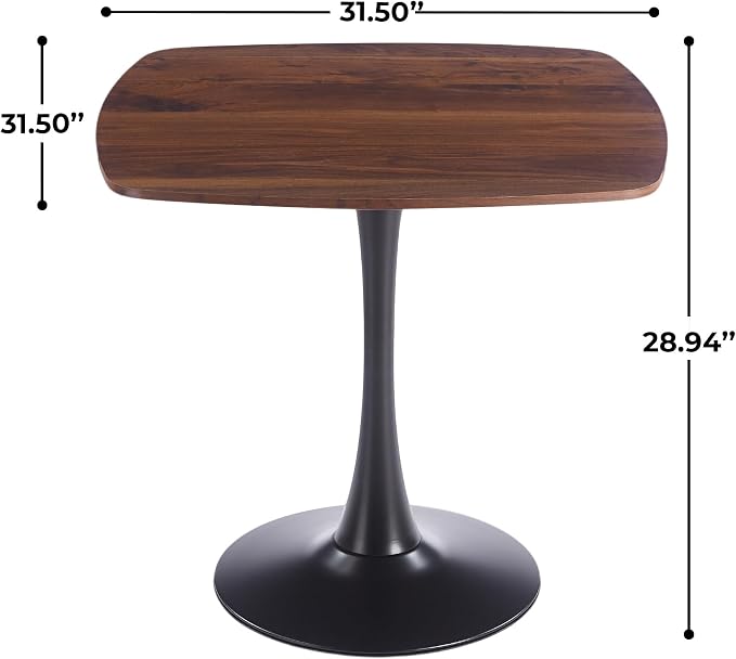31.5 Inch Square Dining Table for 2 to 4 Person Mid Century Modern Tulip Table with Metal Pedestal Base Thick MDF Top for Apartment Kitchen Bistro Office, Dark Walnut and Black