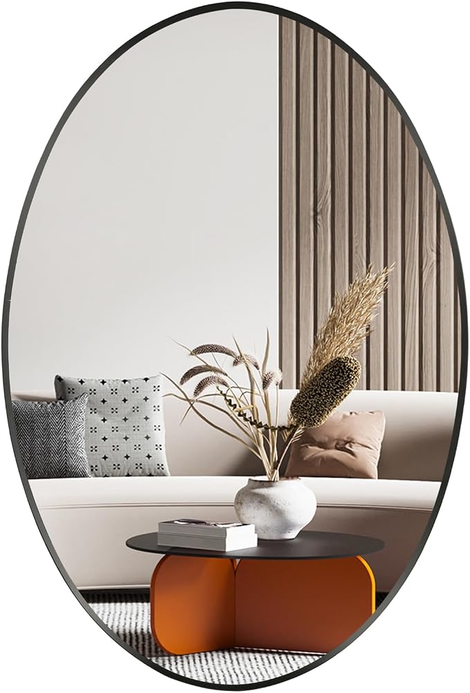 Oval Wall Mirror, 20"x28" Black Oval Vanity Mirror, Bathroom Mirror of Metal Frame, Home Decorative Wall Mounted Mirror for Bathroom, Living Room, Entryway, Vanity