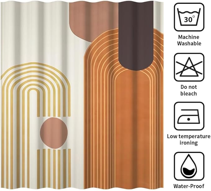 70x72 Inch Modern Bohemia Shower Curtain for Bathroom Orange Abstract Minimalist Bathroom Set Decor Stripes Arch Sun Chic Aesthetic Washable Waterproof Polyester Fabric with Hooks