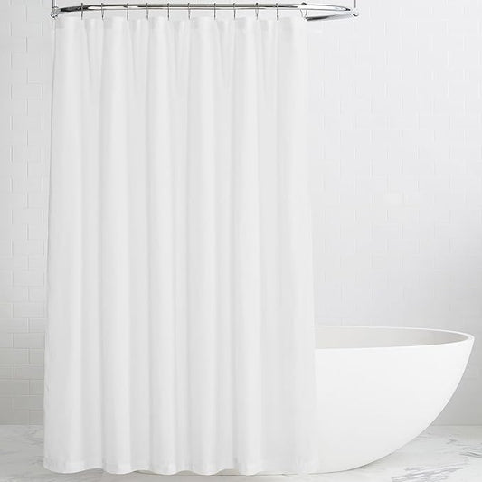 KGORGE White Linen Shower Curtain - Semi Sheer Lightweight Button Hole Half Privacy Quick Dry Shower Curtains for Bathroom Bathtub Decor, White, 72 x 90 inches Long, Hooks Included