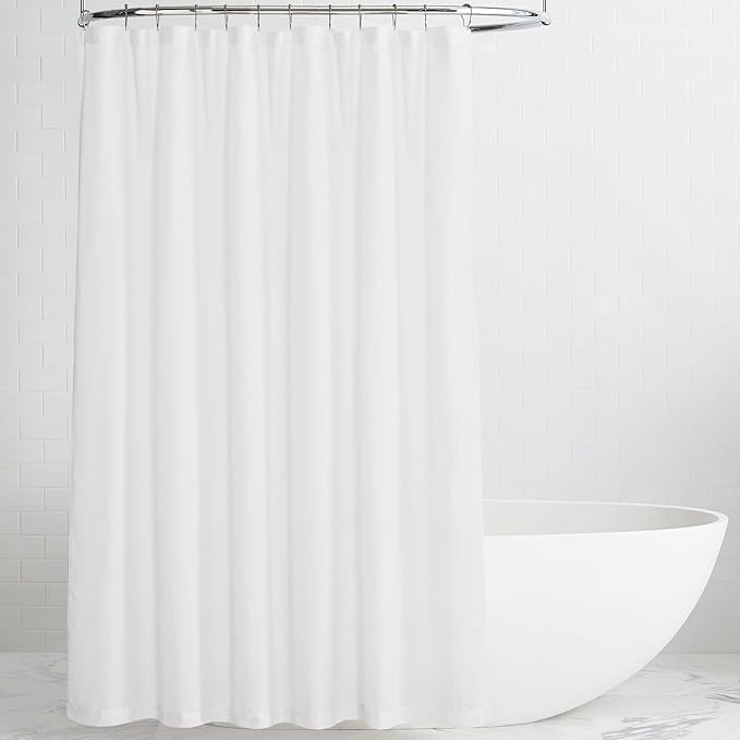 KGORGE White Linen Shower Curtain - Semi Sheer Leaf Shape Lightweight Button Hole Half Privacy Quick Dry Shower Curtains for Bathroom Bathtub Decor, White, 36 x 72 inches Long, Hooks Included