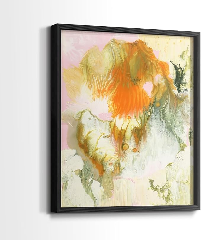 Renditions Gallery Set of 2 Peel & Stick Framed Prints, Modern Abstract Wall Art, Mix Color Oil Paint Design Wall Decor, Re-Stickable - Ready to Hang - 22"x28" - Black Frame LT588
