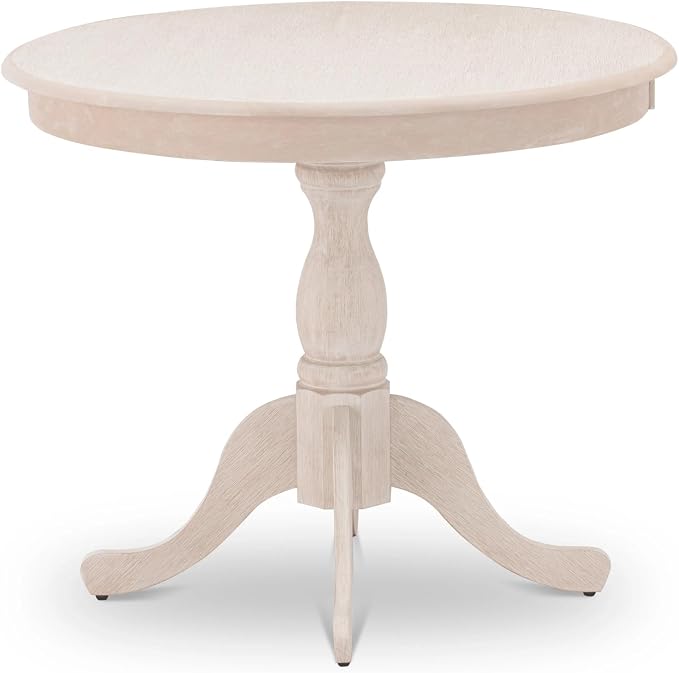 East West Furniture AMT-ABC-TP Antique Modern Kitchen Table - a Round Dining Table Top with Pedestal Base, 36x36 Inch, Butter Cream