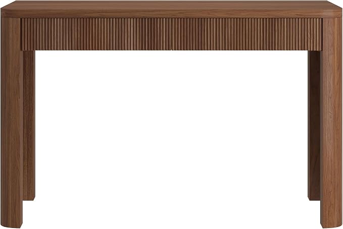 Henn&Hart 48'' Fluted Modern Rectangular Home Office Desk, Ribbed Computer Desk, Writing Table with 2 Drawers for Home Office, Medium Walnut