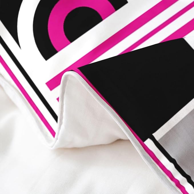Erosebridal Art Deco Mid Century Duvet Cover Set Retro Modern Abstract Geometric 100% Cotton Comforter Cover Black and White Hot Pink Circles Stripes Queen Bedding Sets, Contemporary Bed Sets