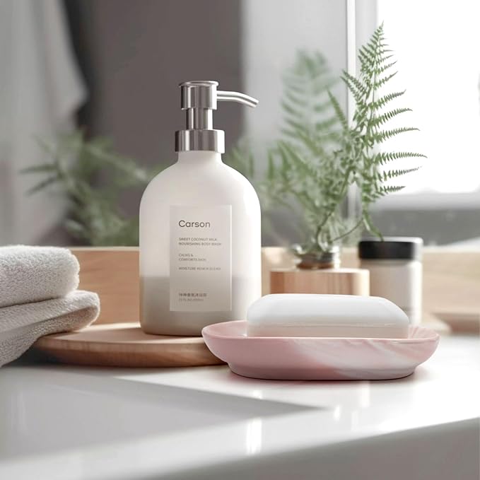 Elegant Ceramic Soap Dish for Shower with Unique Marble Texture, Decorative Bar Soap Holder for Bathroom & Kitchen, Easy Clean Versatile Oval Soap Dishes for Soap Bar