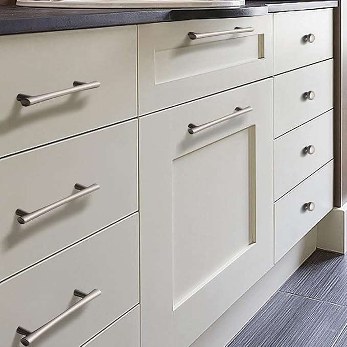YAGU 10 Pack Brushed Nickel Cabinet Handles 3.75 Inch Hole Center Satin Silver Kitchen Drawer Pulls Zinc Alloy Hardware for Bathroom Cupboard Dresser Wardrobe, 5.3" Overall