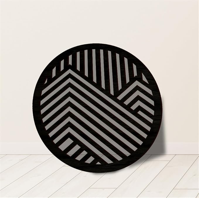 Geometric Wood Wall Art Decor, Modern Vintage Mountain Wall Sculptures Hanging Abstract Panels Decor, 3D Round Hollow Wooden Craft Art Boho Wall Decoration, for Home Office Living Room Bedroom (Black)