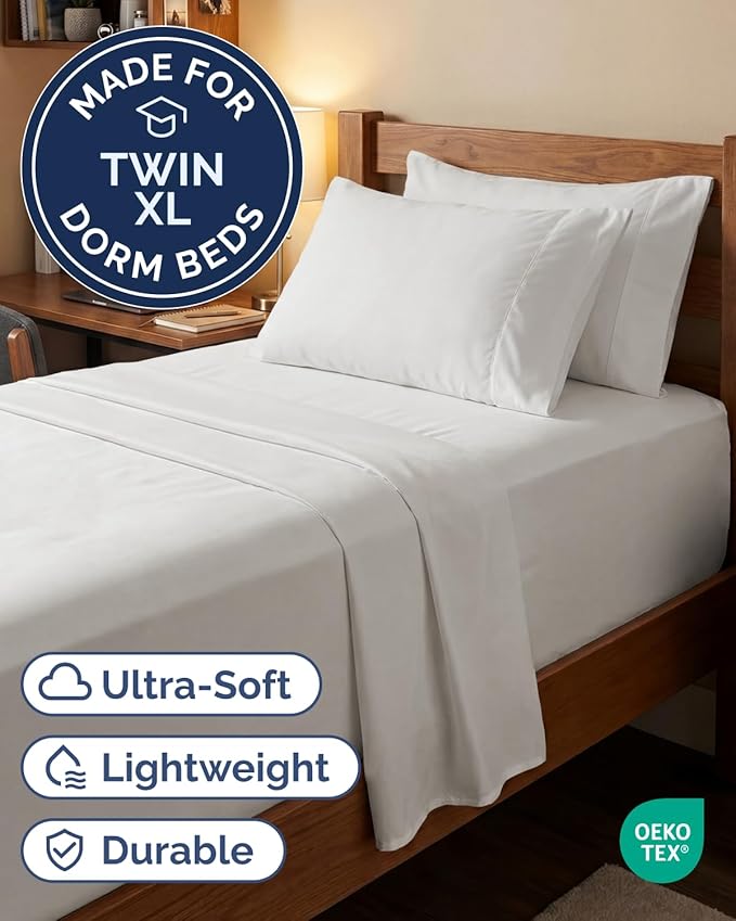 Extra Deep Twin XL Sheet Set - 4 Piece College Dorm Bed Sheets Set with Extra Deep Pockets - Ultra-Soft, Comfy & Breathable Bedding for Women, Men, Kids & Teens - Wrinkle & Fade Free - Antique White
