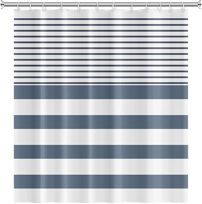 Abstract Stripes Fabric Bathroom Shower Curtain - Navy Blue Lines Modern Minimalist with Hooks - Polyester Waterproof Artistic Decor, 72x78 Inch