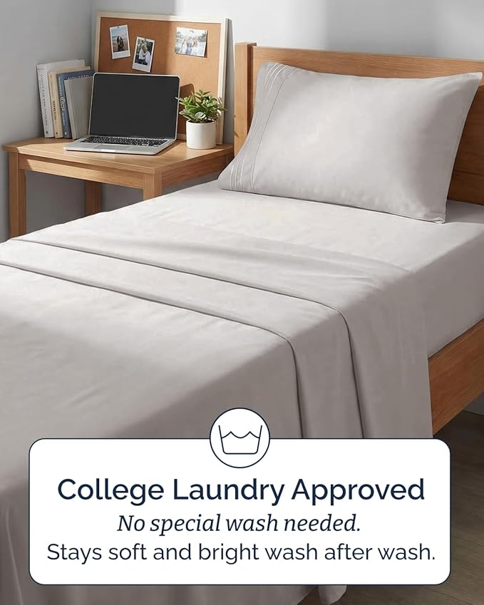 Twin XL Size 3 Piece Sheet Set - Comfy Breathable & Cooling Sheets - Hotel Luxury Bed Sheets for Women & Men - Deep Pockets, Easy-Fit, Soft & Wrinkle Free Sheets - Light Grey Oeko-Tex Bed Sheet Set