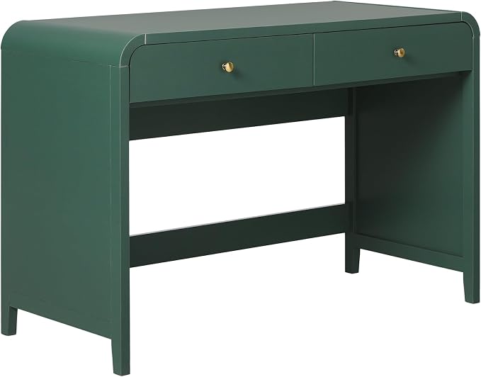Walker Edison Zoey Modern Curve Design Writing Desk with Drawer, 45 Inch, Green