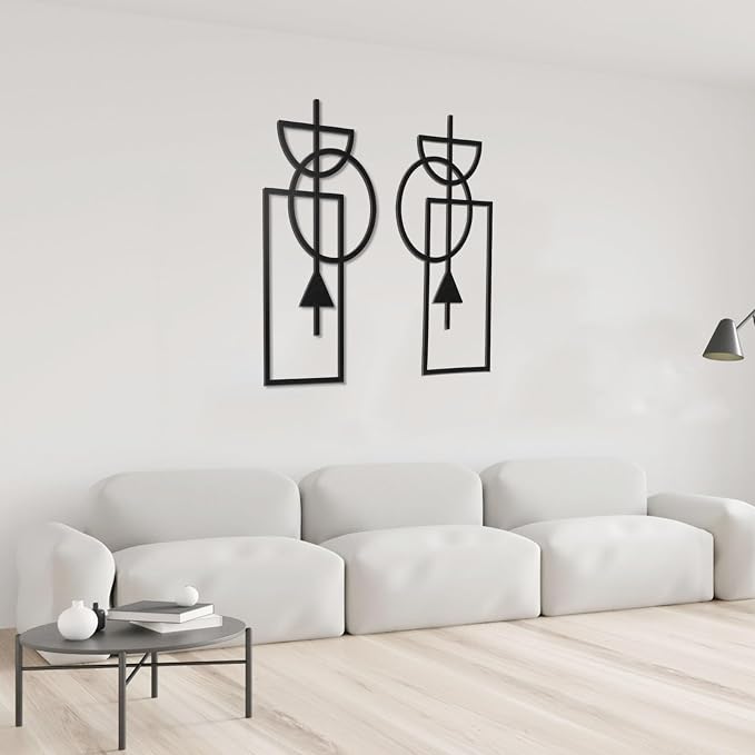 Zzbakress Wall Art, 2 Pcs Wooden Geometric Modern Abstract Wall Decor, 17.8 x 9.3 in, Living Room, Style1