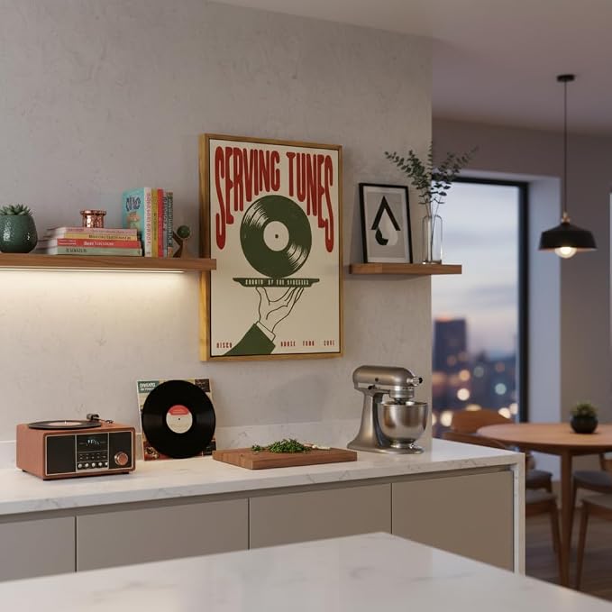 Floating Framed Funny Vinyl Record Canvas Wall Art, Vintage Abstract Music Print Poster, Minimalist Listening Lounge Decor, for Bar, Cafe, Kitchen, Dining Room, Restaurant, Home Decoration, 12x16in