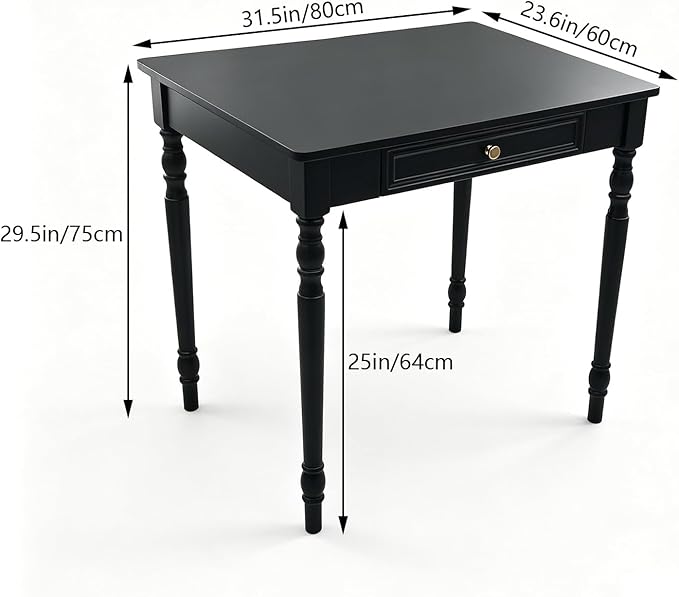 Solid Wooden Desk with Drawers, Small Writing Desk with Drawers for Computer, PC Desk for Work, Study or Gaming, Easy to Assemble (Ivory White, 31.5IN)