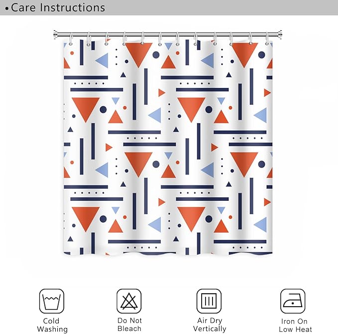 Abstract Geometric Shower Curtain Boho Orange Triangle Navy Blue Stripes Pattern Design for Modern Minimalist Bathroom Decor Accessories Shower Curtain Set with 12 Hooks, 72x96 Inches