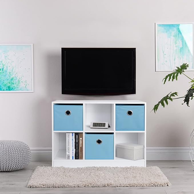 ZenStyle Storage Shelf Organizer, Wooden Bookshelf System Display Cube Shelves Compartments, Customizable W/ 5 Removable Back Panels (White, 6 Cube)