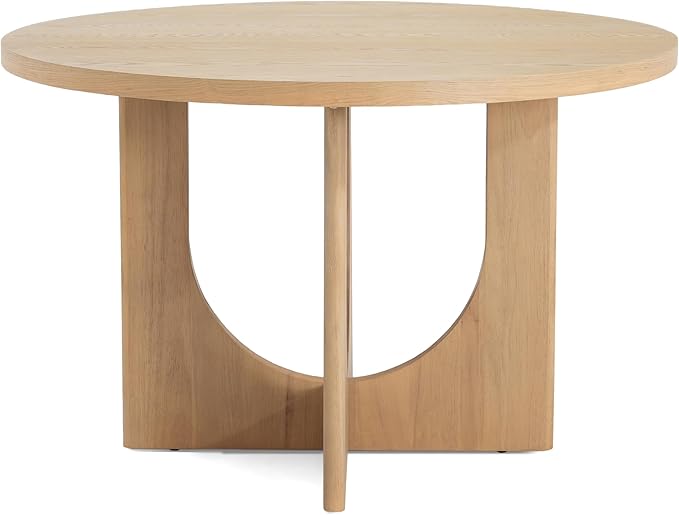 Merax 5-Piece Retro Dining Set - 48" Round Cross-Leg Table & 4 Upholstered Chairs, Mid-Century Modern Kitchen Set with Rubberwood Frame for Kitchen Dining Room, Natural+Beige