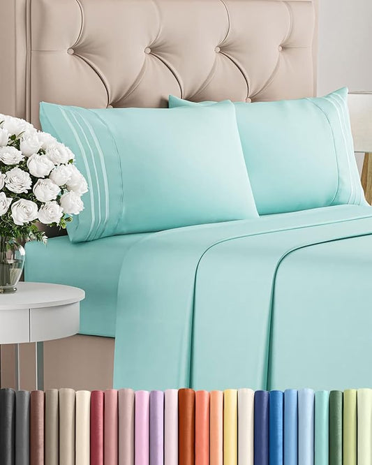 Cal King Size 4 Piece Sheet Set - Comfy Breathable & Cooling Sheets - Hotel Luxury Bed Sheets for Women & Men - Deep Pockets, Easy-Fit, Soft and Wrinkle Free Sheets - Spa Blue Oeko-Tex Bed Sheet Set