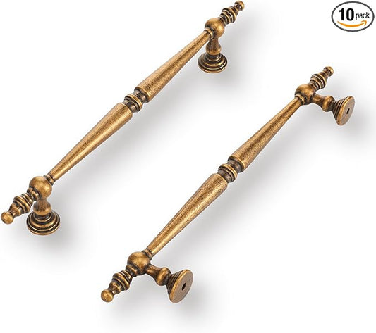 Shimeyao 10 Pack Antique Brass Cabinet Pulls 6.3"(160 mm) Hole Center Vintage Cabinet Pulls Handles Drawer Handles Closet for Kitchen Bathroom Drawer Dresser Pull Hardware Hole Center