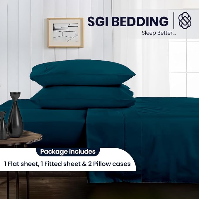SGI bedding 100% Egyptian Cotton Sheets RV King Size – 600 Thread Count Sheets Set, Soft, Cooling, 15" Deep Pocket, Luxury Hotel Bedding, Breathable, Durable - Teal