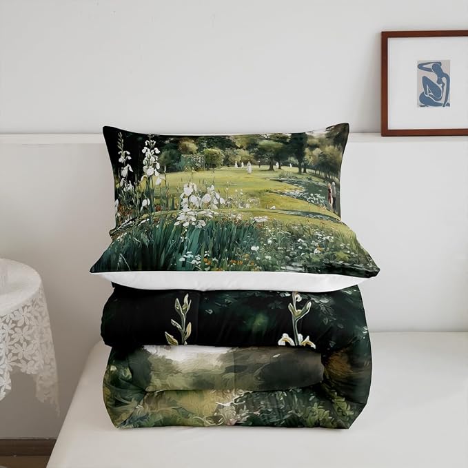 Erosebridal Vintage Floral Toddler Bedding Set Rustic Wildflowers Aesthetic Comforter Set Countryside Oil Painting Scenery Down Comforter for Kids Teens Country Plants Flowers Bed Set Bedroom Decor