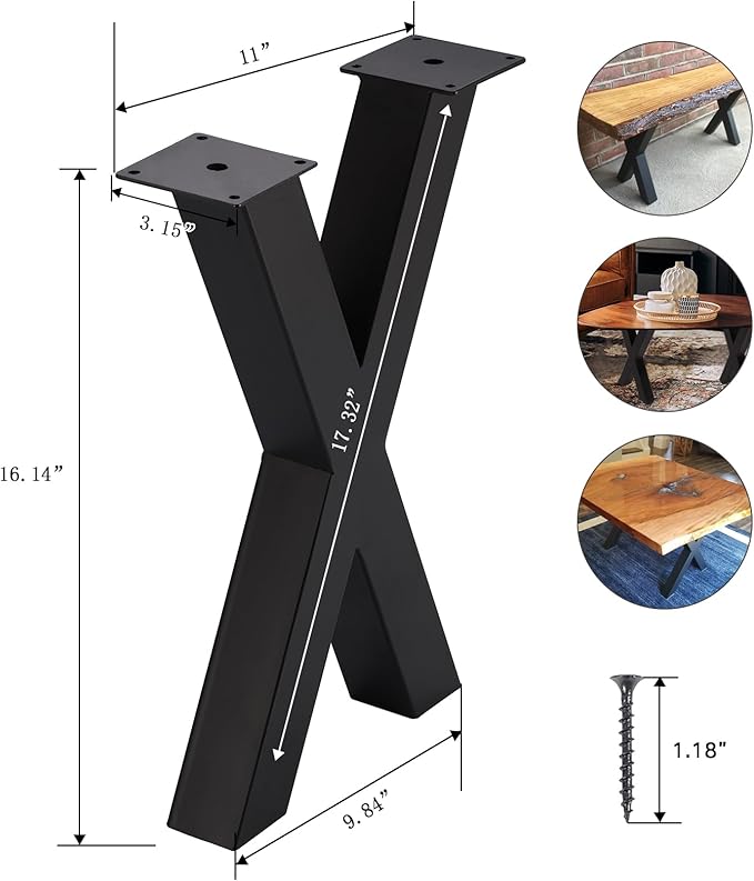Bench Legs 16 Inch X-Shape Metal Bench Legs Sturdy Metal Coffee Table Legs, Set of 2, Black