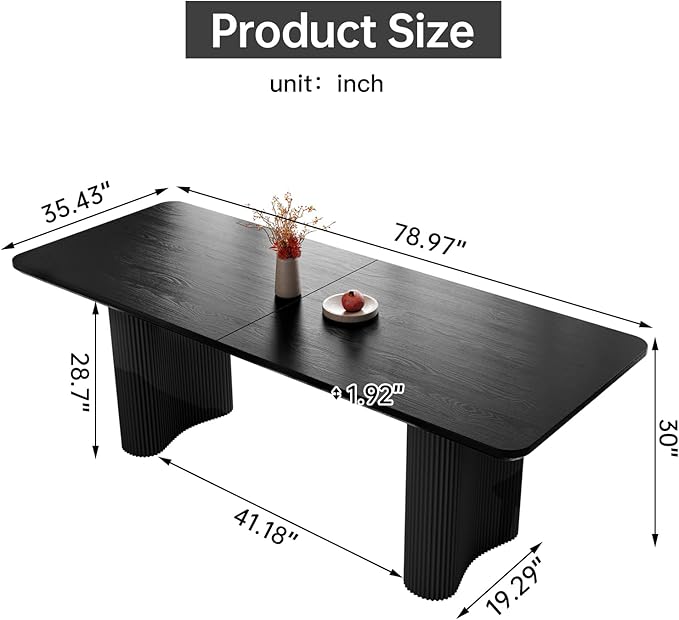 78.97" Rectangular Dining Table, Modern Kitchen Table with Wavy Legs, Home Dining Table for Kitchen, Bar, Restaurant,Living Room, Small Space, Easy Assembly,Black,Table Only