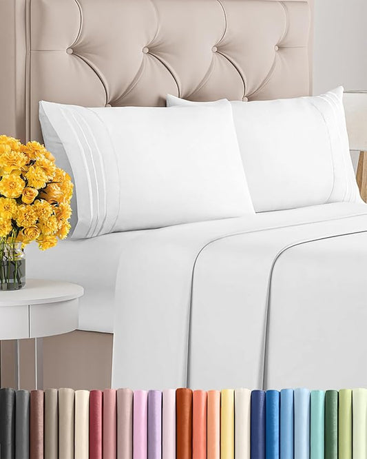 Hotel Luxury Durable Bed Sheets - Full Size 4 Piece Sheet Set - Extra Soft, Breathable And Cooling - Deep Pockets, Easy-Fit & Wrinkle-Free - Bright White Oeko-Tex