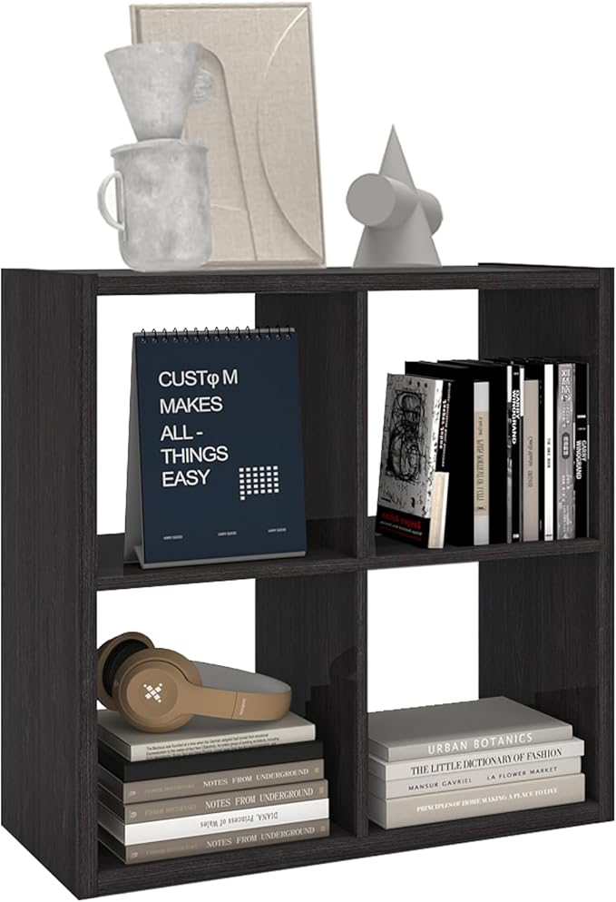 Endearing Limons【2026 Wooden Thick Border 4 Cube Shelf Storage Organizer with Anti-Tipping Kits + Reversible Open Back Bookcase (11 * 11 Unit Cell Chocolate)