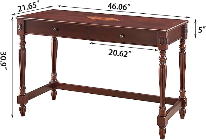 Large Computer Desk Office Table with 2 Drawers, 46" Solid Wood Study Writing Desk Workstation with Storage Space, Mid-Century Vanity Dressing Table for Home Office,Cherry Walnut BSZ1533WD