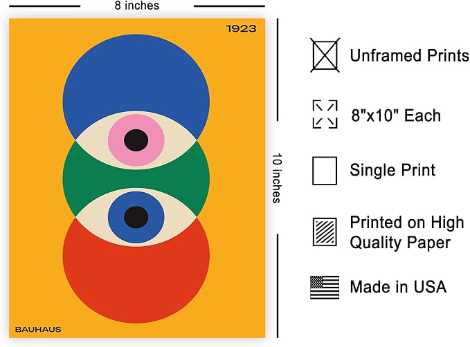Poster Master Bauhaus Poster - Abstract Eyes Print - Graphic Design - Eye Illustration - Geometric Art - Chic Boho Design - Mid Century Modern Illustration - Living Room or Bedroom Wall Decor - 8x10 UNFRAMED Wall Decor