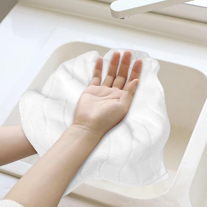 White Hand Towels for Bathroom Wavy Jacquard - 2 Piece Luxury Spa Hotel Hand Towel, Quick Dry Absorbent Face Towels, 13x29 Inches